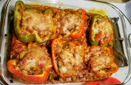 stuffed peppers in a pan